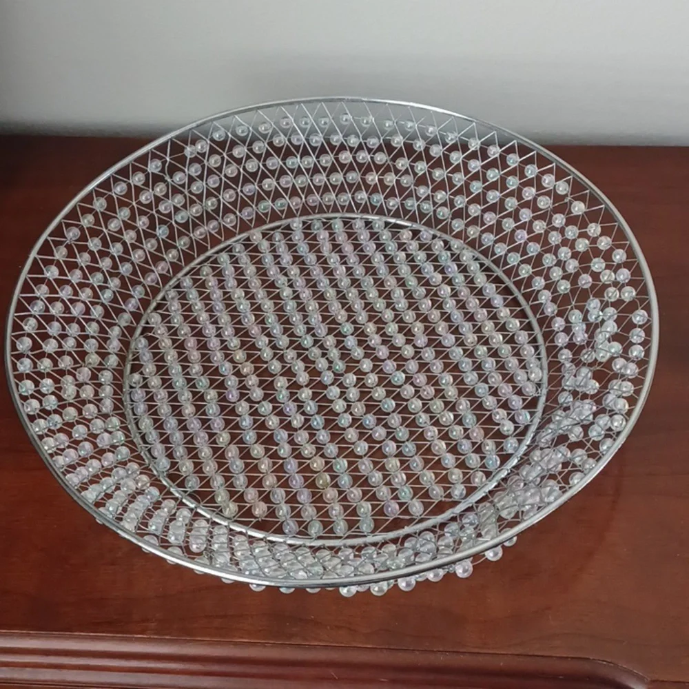 Source Unknown Clear Glass Beaded Decorative Bowl